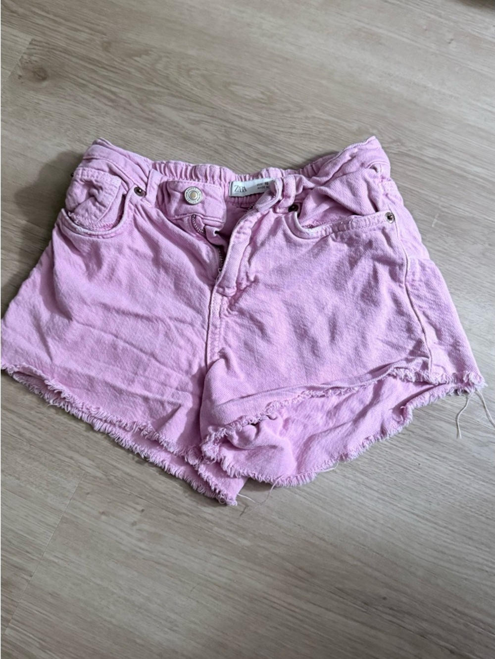 Zara Light Pink Frayed Hem High-Waist Denim Shorts